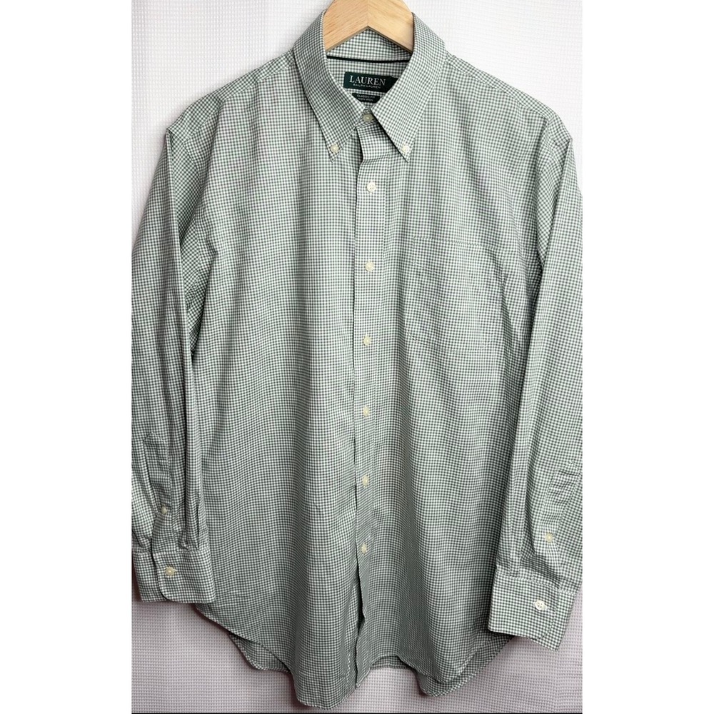 Lauren Ralph Lauren Mens 16.5 32/33 Green Gingham Non Iron Cotton Dress Shirt